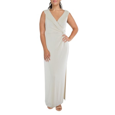 Женское официальное вечернее платье из белого джерси Lauren Ralph Lauren 16 BHFO 7871