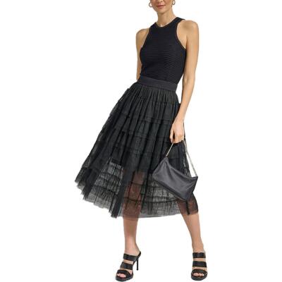 Женская юбка миди из черного тюля DKNY с ярусами, XL BHFO 7125