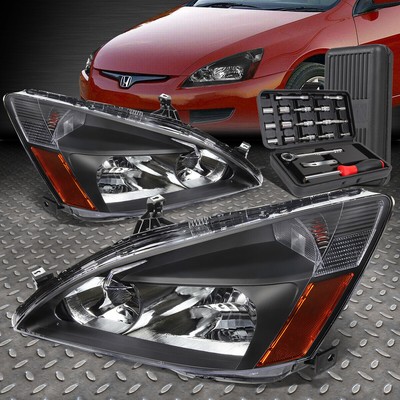 ДЛЯ 03-07 HONDA ACCORD ЧЕРНЫЙ КОРПУС, ЯНТАРНЫЕ БОКОВЫЕ ФАРЫ ГОЛОВНОГО СВЕТА + НАБОР ИНСТРУМЕНТОВ