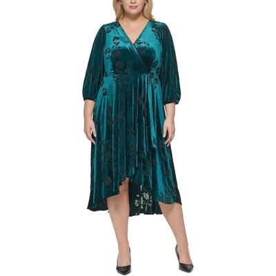 

Calvin Klein Womens Velvet Surplice Hi-Low Midi Dress Plus BHFO 2260, Malachite