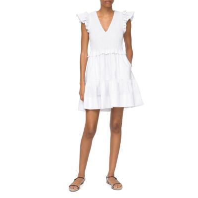 

Женское мини-платье Sea Womens Phoebe цвета слоновой кости с v-образным вырезом и пышной юбкой  BHFO 5860, Белый