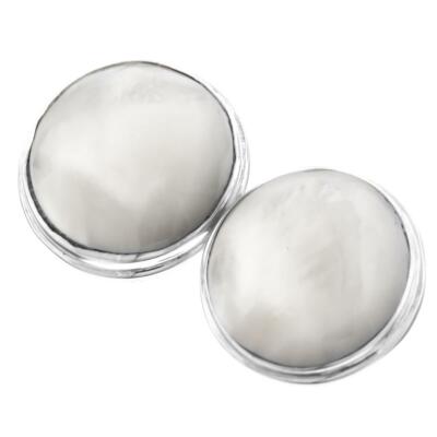 925 Sterling Silver White Mother Of Pearl Shell Sterling Clip-on Earrings, 3/4''