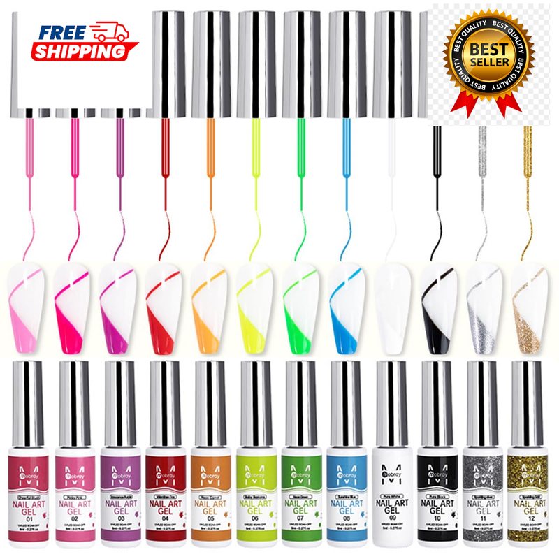 Set 12 Colors Gel Polish Kit Neon Pink Green Black Fre