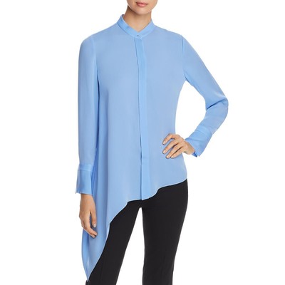 Женская синяя рубашка-блузка Elie Tahari с асимметричным воротником, L BHFO 3744