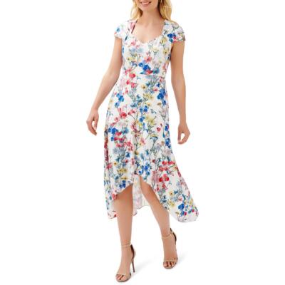 

Женское платье миди до середины икры с цветочным принтом Adrianna Papell BHFO 4718, Ivory/coral