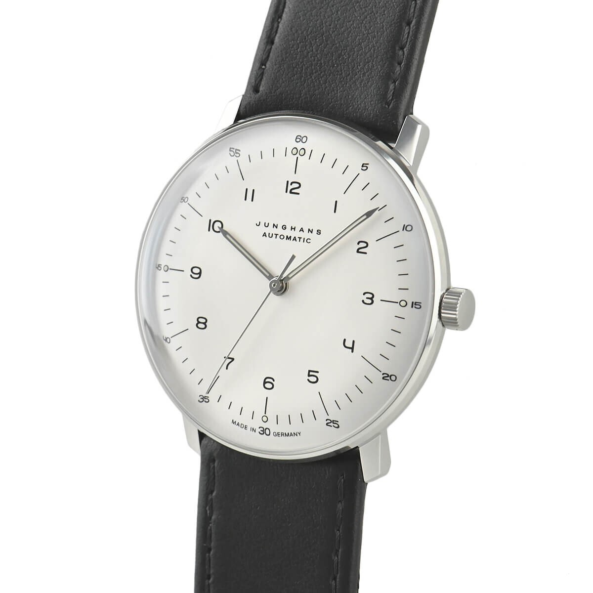 Pre-owned Junghans Max Bill Automatic 027/3500.02 Black Leather 38mm 27/3500.02 Watch