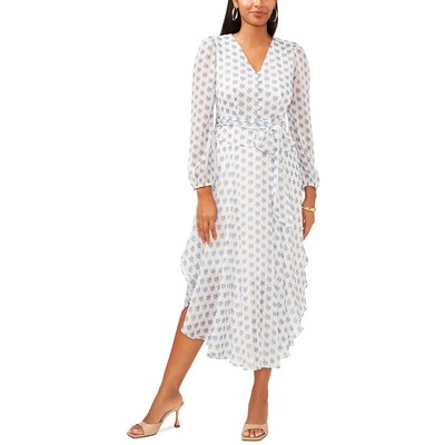 Vince Camuto Womens Ivory Chiffon Printed V-Neck Midi Dress S BHFO 9608