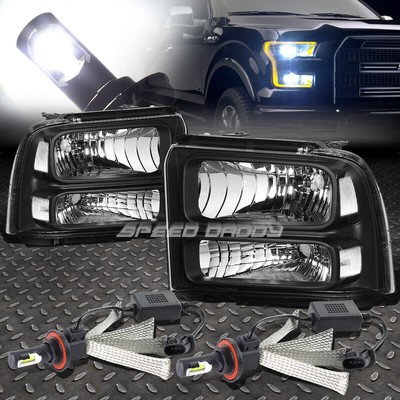 ЧЕРНАЯ ФАРА В КОРПУСЕ + ПРОЗРАЧНЫЙ УГОЛ + БЕЛАЯ СВЕТОДИОДНАЯ СИСТЕМА 6000K ДЛЯ 05-07 SUPERDUTY
