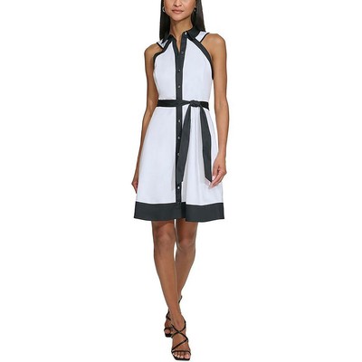 Karl Lagerfeld Paris Женское ч/б хлопковое короткое платье-рубашка без рукавов 10 BHFO 9934