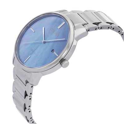Pre-owned Citizen Eco-drive Blue Mop Dial Stainless Steel Men's Watch Bm7520-88n
