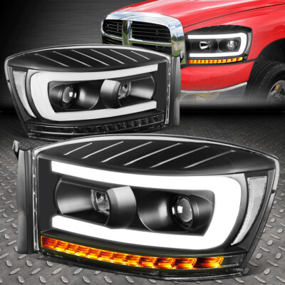 [ПОСЛЕДОВАТЕЛЬНЫЙ СИГНАЛ] ДЛЯ 06-09 DODGE RAM LED DRL PROJECTOR HADLIGHTS ЧЕРНЫЙ/ПРОЗРАЧНЫЙ