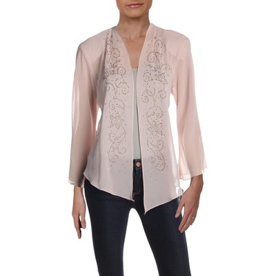 R&M Richards Womens Pink Chiffon Embellished Cardigan Top Jacket 12 BHFO 8266