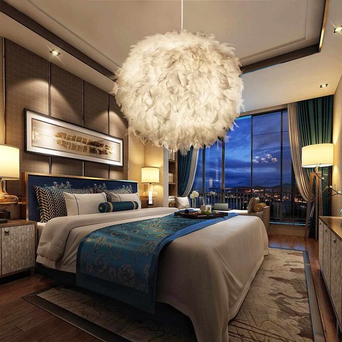 white feather ceiling shade