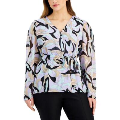 Calvin Klein Womens Surplice Top Tie-Waist Top Blouse Shirt Plus BHFO 0687