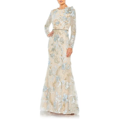 Mac Duggal Womens Blue Embroidered Metallic Evening Dress Gown 6 BHFO 5702