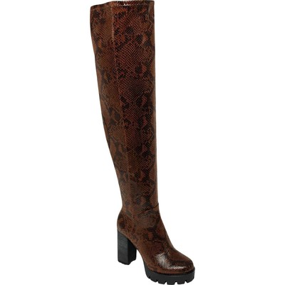 

Charles by Charles David Womens Warning p Сапоги до бедра 6 Medium (B,M) 0857, Dark brown snake print stretch, Warning