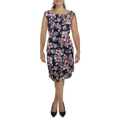 Connected Apparel Womens Navy Floral Print Knee Midi Dress Plus 24W BHFO 0246