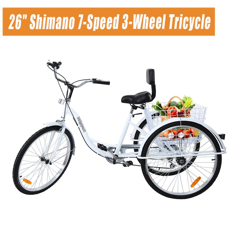 Ridgeyard Adult 26" 3-Wheel 7-Speed Tricycle Trike Bicycle Bike Cruise + Basket