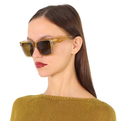 Pre-owned Prada Dark Brown Square Ladies Sunglasses Pr 24zs 14i01t 56 Pr 24zs 14i01t 56