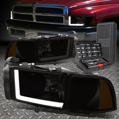 ДЛЯ 94-02 DODGE RAM LED DRL ТОНИРОВАННЫЙ КОРПУС, ЯНТАРНЫЕ УГЛОВЫЕ ФАРЫ + НАБОР ИНСТРУМЕНТОВ