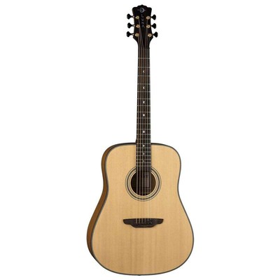 Luna Art Recorder All Solid Wood Dreadnought 6-String Guitar, Satin Natural