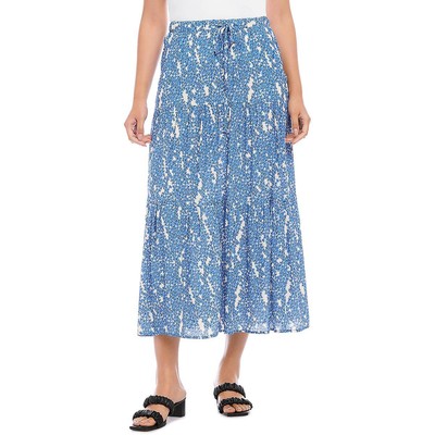 Женская синяя многослойная длинная летняя юбка А-силуэта Karen Kane, L BHFO 5951