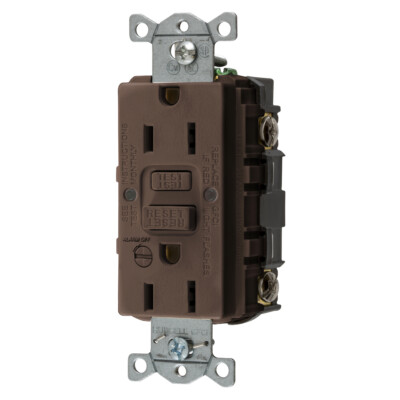 Hubbell Brown Self-Test GFCI ReceptacleOutlet w/Audible Alarm 15A 5-15R GFRST15B