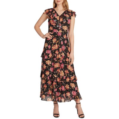 

Tahari ASL Женское черное вечернее платье макси с рюшами металлик  BHFO 0270, Black gold viola