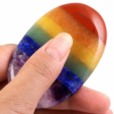 7 Chakra Thumb Worry Stone Polished Pocket Palm Stone For Anxiety Balancing