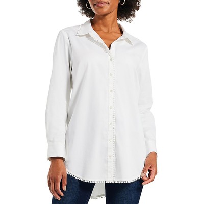 Nic + Zoe Womens White V-Neck Collar Long Sleeves Button-Down Top S BHFO 7987