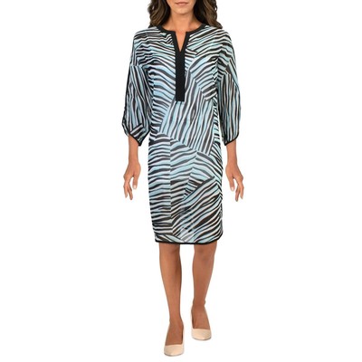 DKNY Womens Caribbean B/W Split Neck Knee Summer Midi Dress S BHFO 0793
