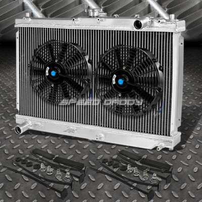 2-РЯДНЫЙ АЛЮМИНИЕВЫЙ РАДИАТОР + КОМПЛЕКТ ИЗ 2-Х 10-Ти ВЕНТИЛЯТОРОВ ЧЕРНОГО ЦВЕТА ДЛЯ 98-05 MAZDA MIATA MX5 MX-5 NB