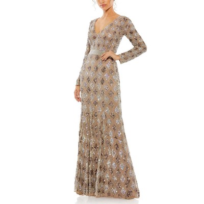 Женское вечернее платье Mac Duggal, украшенное серо-коричневыми вставками, 8 BHFO 0181