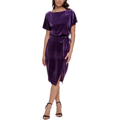 Kensie Dresses Женское фиолетовое бархатное миди-платье с вырезом лодочкой длиной до колен S BHFO 0380