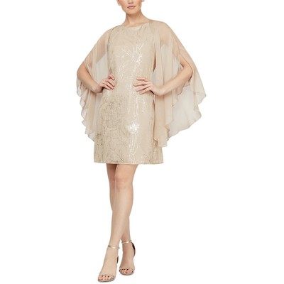 SLNY Womens Beige Chiffon Open Front Jacket Cape Cardigan 8P BHFO 7081