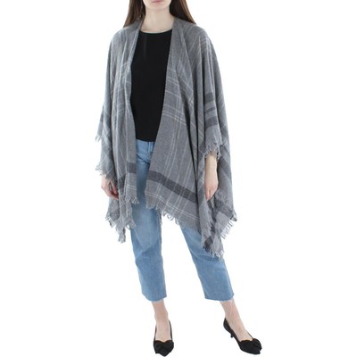 Женская серая шерстяная шаль в клетку с бахромой Eileen Fisher O/S BHFO 2742