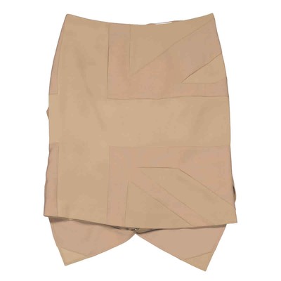 Pre-owned Burberry Ladies Dark Biscuit Flag Intarsia Satin Skirt In Check Description