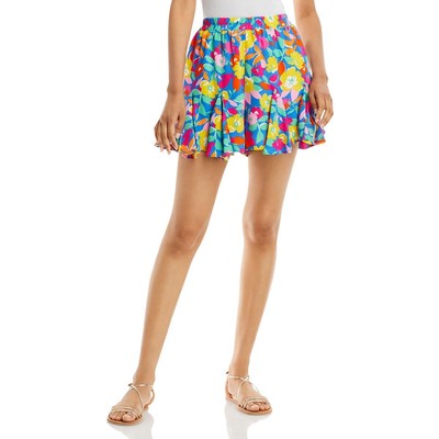 

Aqua Womens Palmas Розовые шорты с цветочным принтом Godet Повседневные шорты  BHFO 7785, Blue multi