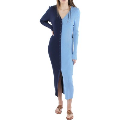 

Женское синее трикотажное макси-платье в рубчик STAUD  BHFO 2135, Navy/sky
