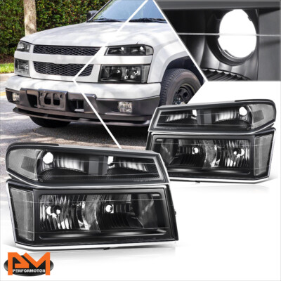 For 04-12 Chevy Colorado GMC Canyon Headlights Lamps Clear Corner Black Housing