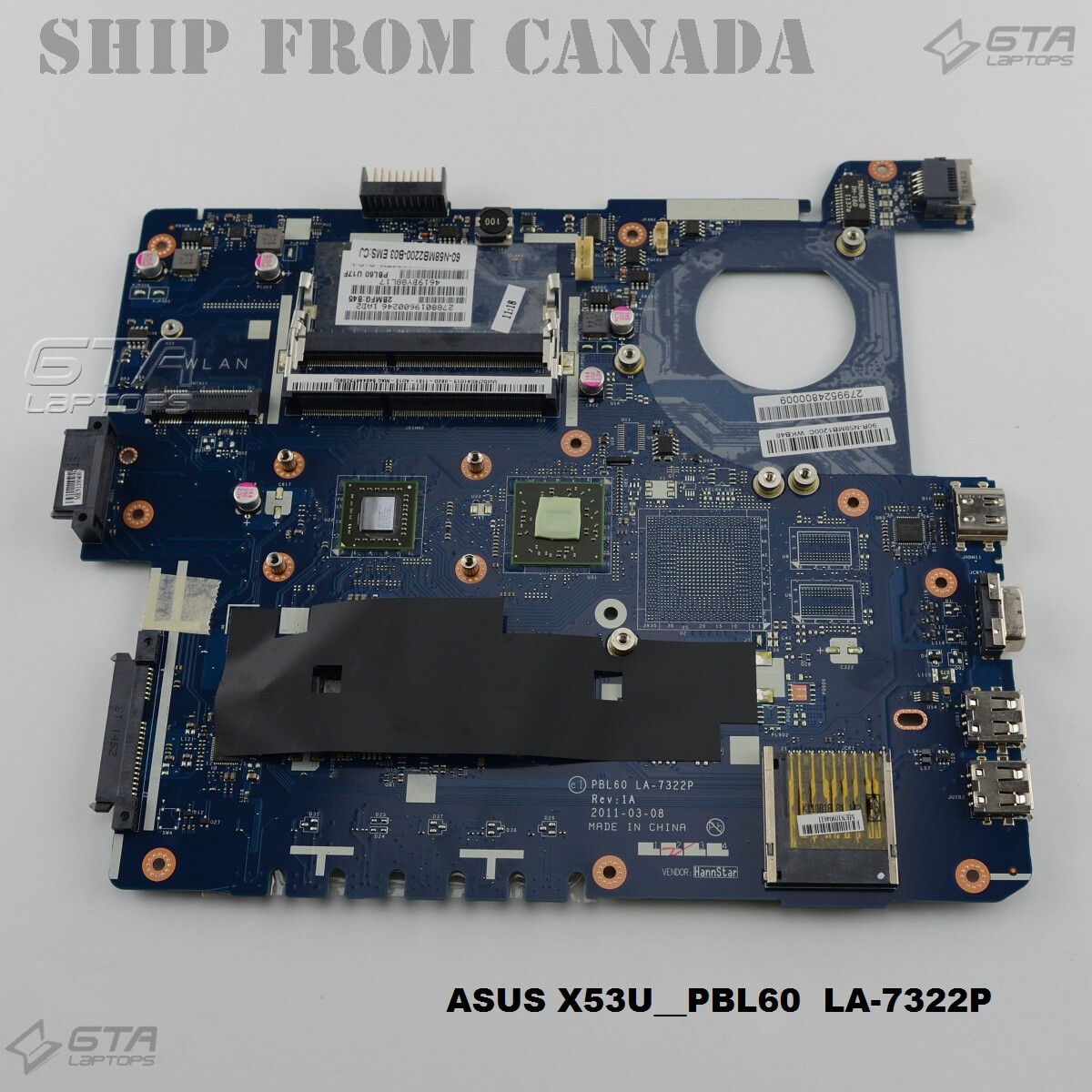  ASUS X53U Laptop AMD E-450 Motherboard 60-N58MB2200-B03  PBL60 LA-7322P 