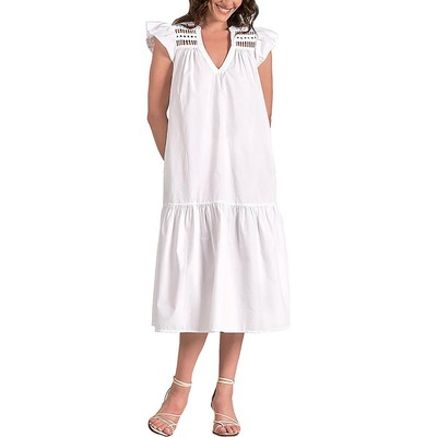 Elan Womens White Ladder Lace Midi Pockets Midi Dress M BHFO 9867
