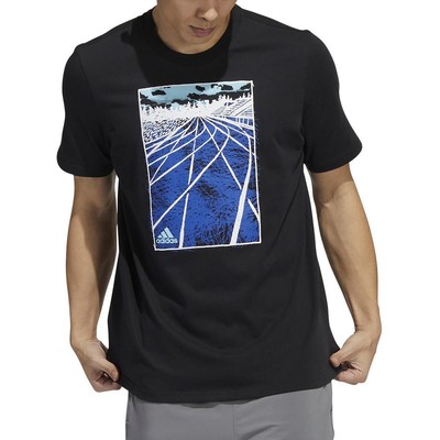 

Мужская черная футболка Adidas с круглым вырезом с рисунком  BHFO 0657, Черный