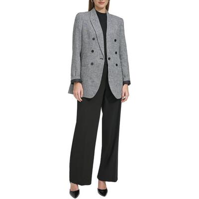 Женский блейзер в клетку из льняной смеси DKNY для работы на одной пуговице BHFO 3595