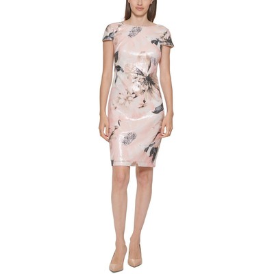 Женское розовое коктейльное платье Calvin Klein с открытой спиной и блестками, 12 BHFO 7917
