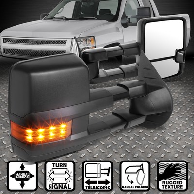 ДЛЯ CHEVY SILVERADO 2007-2014 ГОДОВ ВЫПУСКА, ЧЕРНОЕ БОКОВОЕ БУКСИРОВОЧНОЕ ЗЕРКАЛО С РУЧНЫМ УПРАВЛЕНИЕМ, СВЕТОДИОДНЫЙ ЖЕЛТЫЙ СИГНАЛ