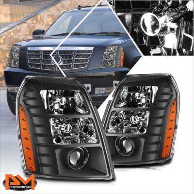 For 07-14 Cadillac Escalade ESV EXT Amber Corner HID Projector Headlights Black