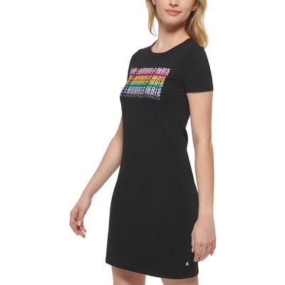 

Karl Lagerfeld Paris Женское черное платье-футболка длиной до колена с логотипом  BHFO 8358, Черный