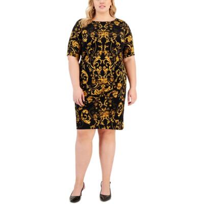 

Женское рабочее платье-футляр с короткими рукавами и принтом Connected Apparel Plus BHFO 6437, Mustard
