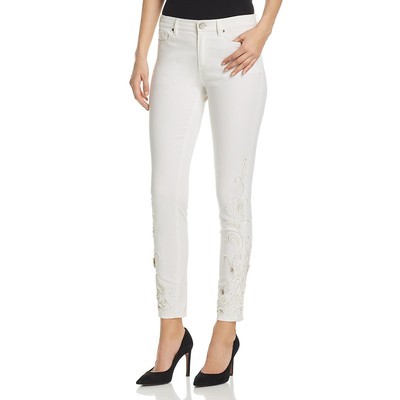Женские белые джинсы-скинни Elie Tahari из денима средней посадки с украшением 26 BHFO 1743